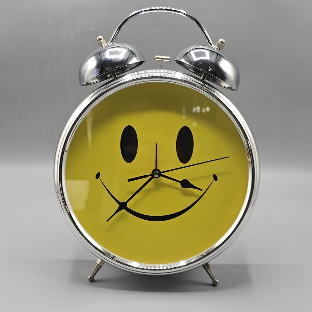 Vintage Y2K Sterling & Noble Smiley Face Metal Clock Wall Hanging Double Bell